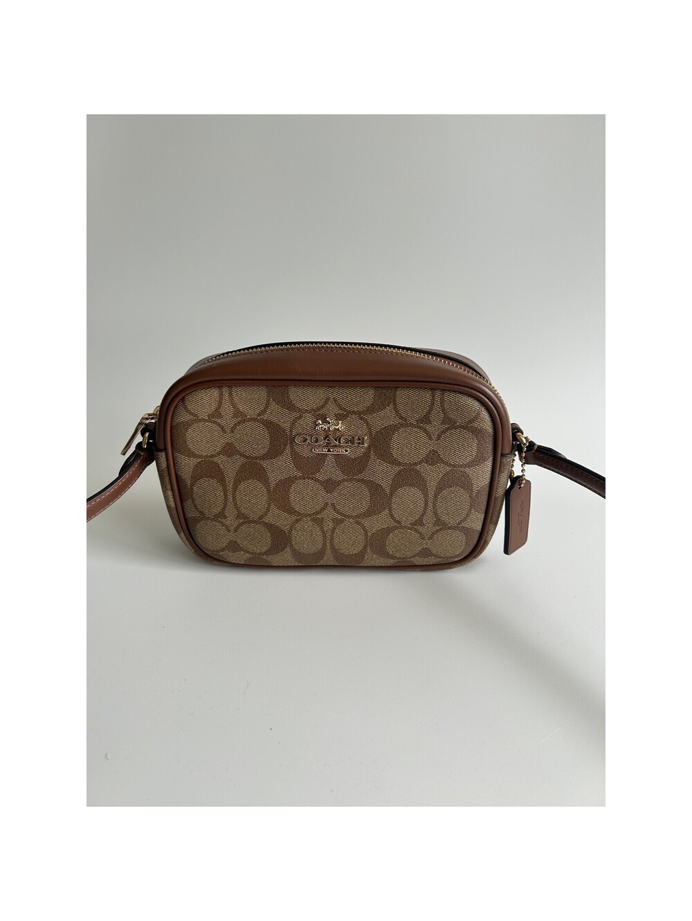 Coach Mini Jamie Camera Bag Brown Signature Canvas Crossbody Excellent